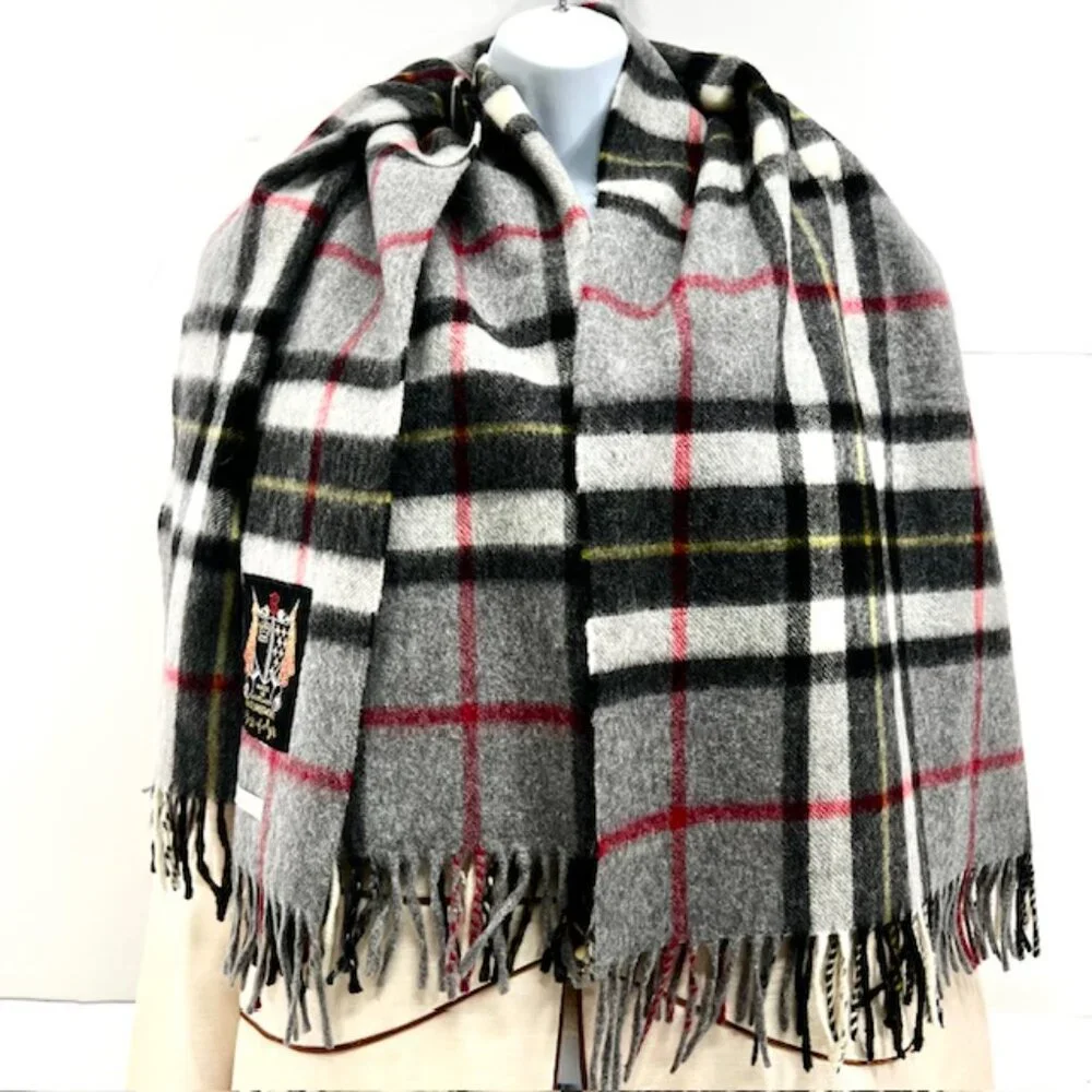 B-Gray Thomson Scotland Gray Black Tartan 100% Lambswool Scarf/Throw 60X34(2
